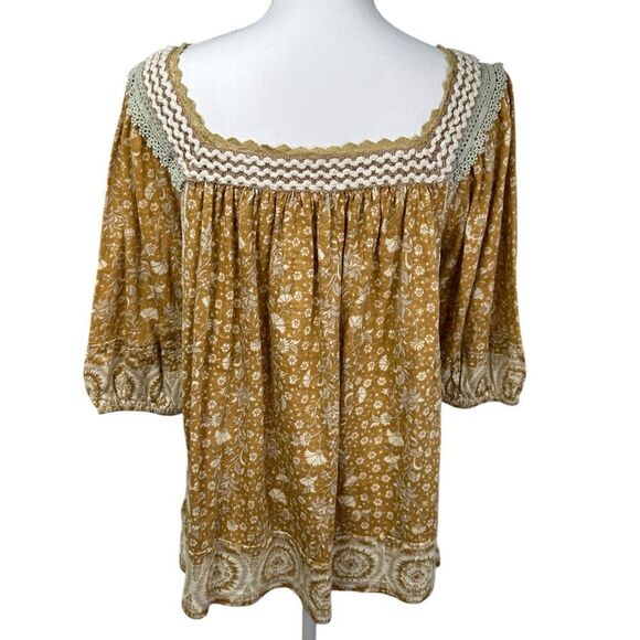Rachel Zoe Tunic Boho Yellow Mustard Embroidery Balloon Sleeve Cotton Size L - Picture 7 of 11